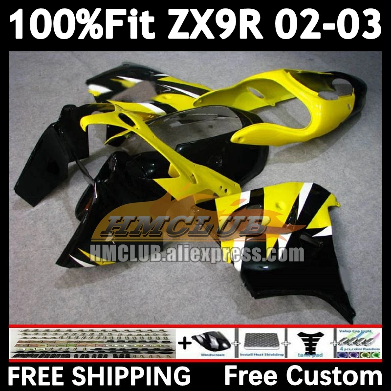 Injection Body For KAWASAKI NINJA ZX 900 9R yellow black 9 R 2002 2003 166No.80 ZX900 ZX-9R ZX9 R 900CC ZX9R 02 03 OEM Fairings