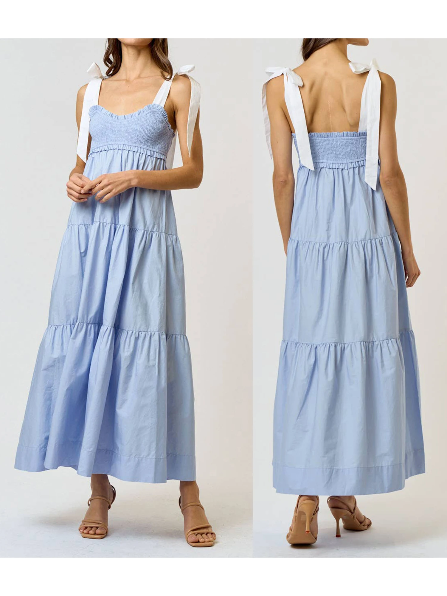 Vestido largo elegante con cuello en V y dobladillo con volantes, sin mangas, vestido de playa con estampado floral bohemio para vacaciones y fiestas