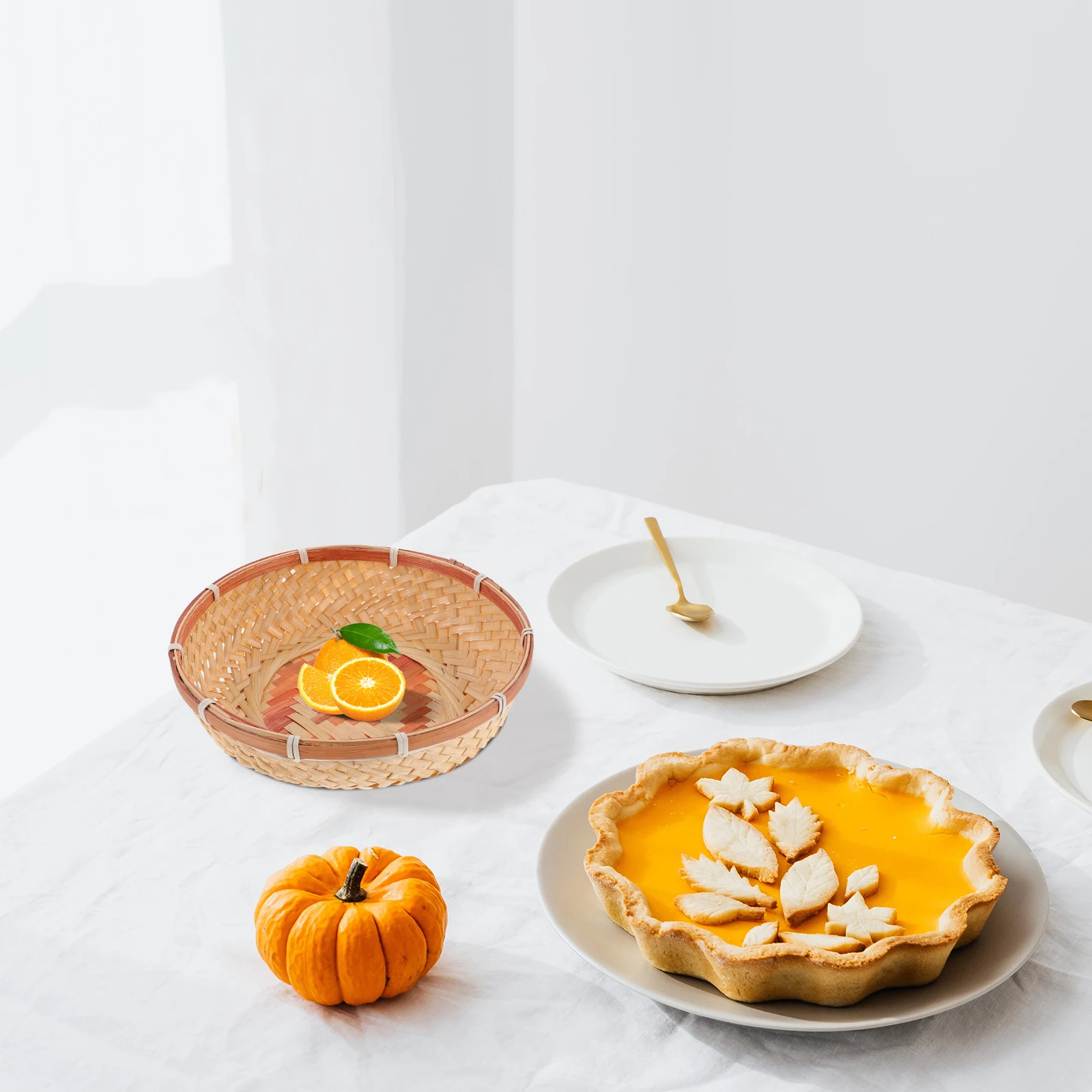 

2 Pcs Tray Bamboo Fruit Plate Serving Basket Small Trays Storage Food Woven Snack Round