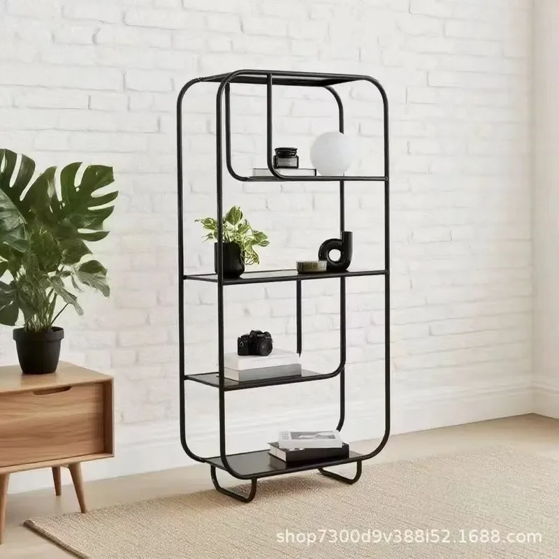 Wrought Iron Bookshelf Floor Standing Multi Tier Storage Rack Simple Metal Shelving Unit for Living Room Small Apartment Home