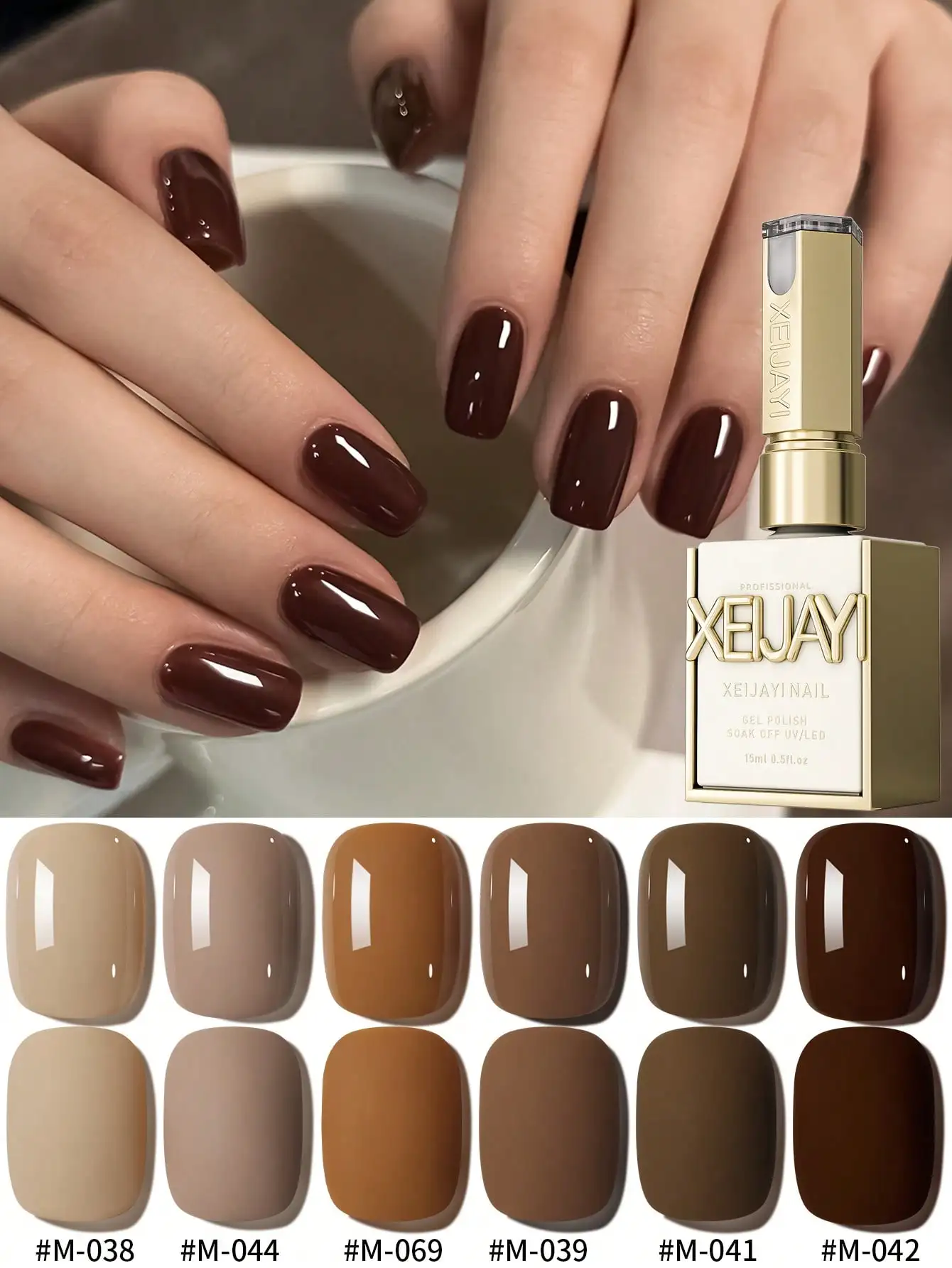 

XEIJAYI 6pcs 15ML Brow Series Nail Gel Polish Semi-Permanent Hybrid Gel Nail Varnish Top Coat Soak Off UV LED Nail Art Gel For