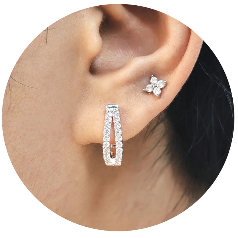 

925 Logo Silver Hoop CZ Earrings for Women Jewelry Gifts Dainty Hypoallergenic U Shape Piercing Earrings