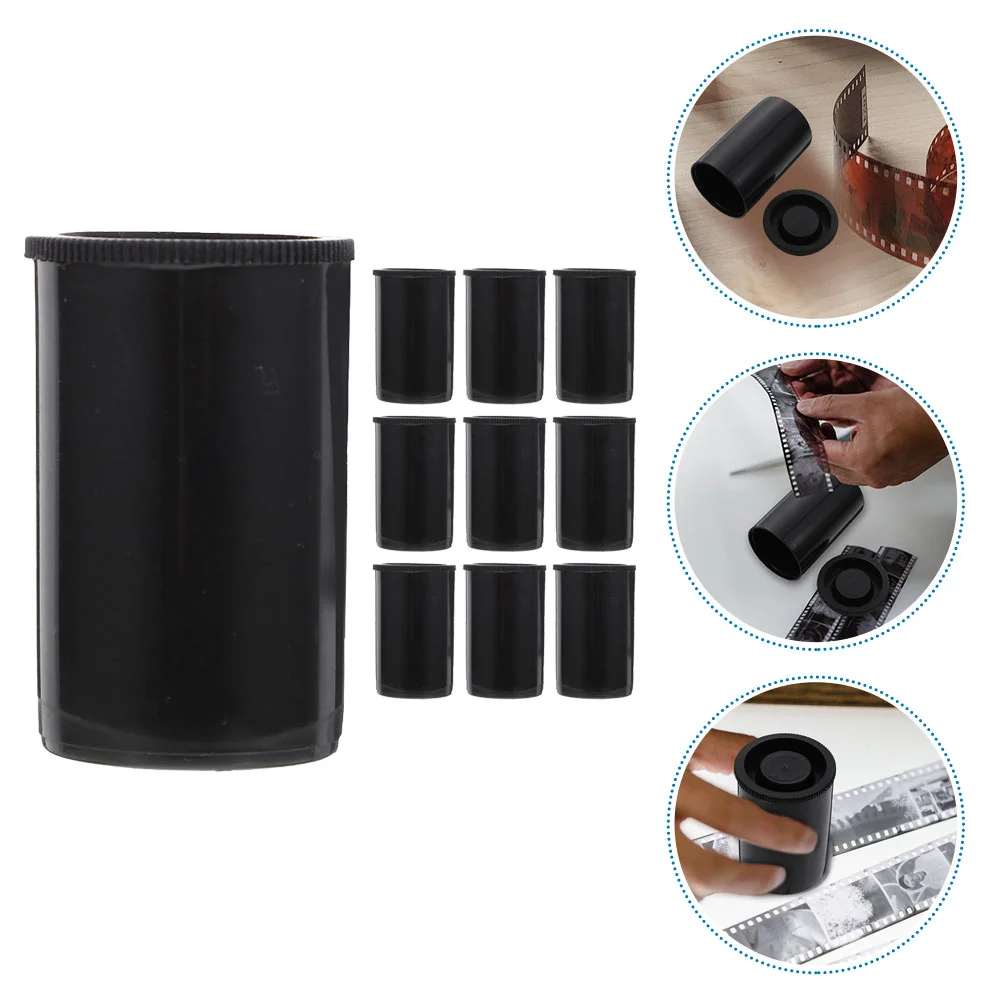 10 Pcs Film Box Case Storage Small Plastic Containers Organizer Canisters for Camera Jars with Lids Black Caps