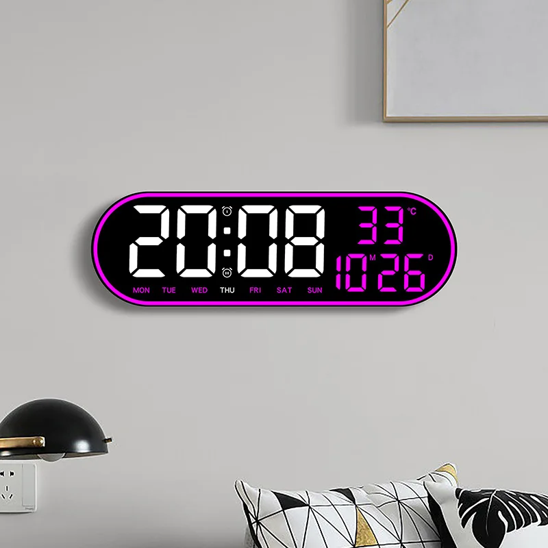 LED Digital Wall Clock Remote Control Electronic Mute Clock with Temperature Date Week Display 15-inch Timing Function Clock