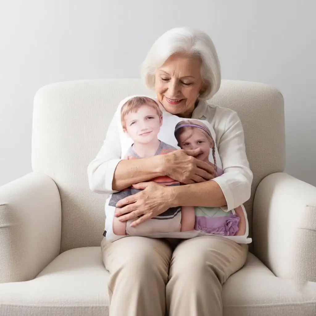 Personalized Custom Photo Pillow, Grandkids Portrait Cushion, Custom Picture Pillow, Long Distance Family Gift, Christmas Keepsa