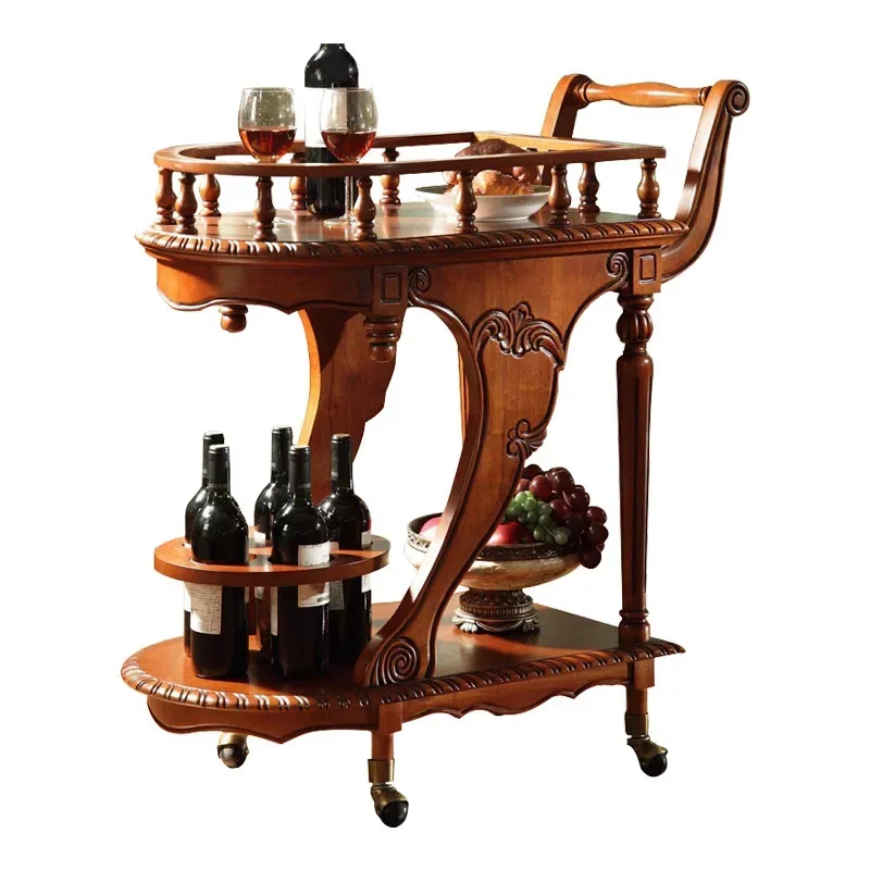 American-style vintage solid wood food cart can be moved with a handcart