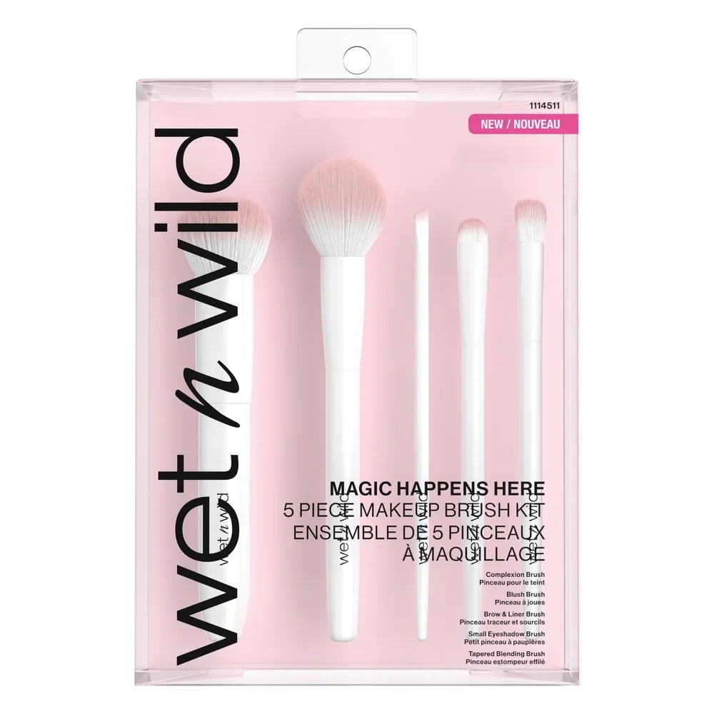 Set di pennelli per trucco professionale da 5 pezzi, fard, fodera per sopracciglia, ombretto piccolo, miscelazione affusolata, pennelli sintetici di precisione in doppia fibra