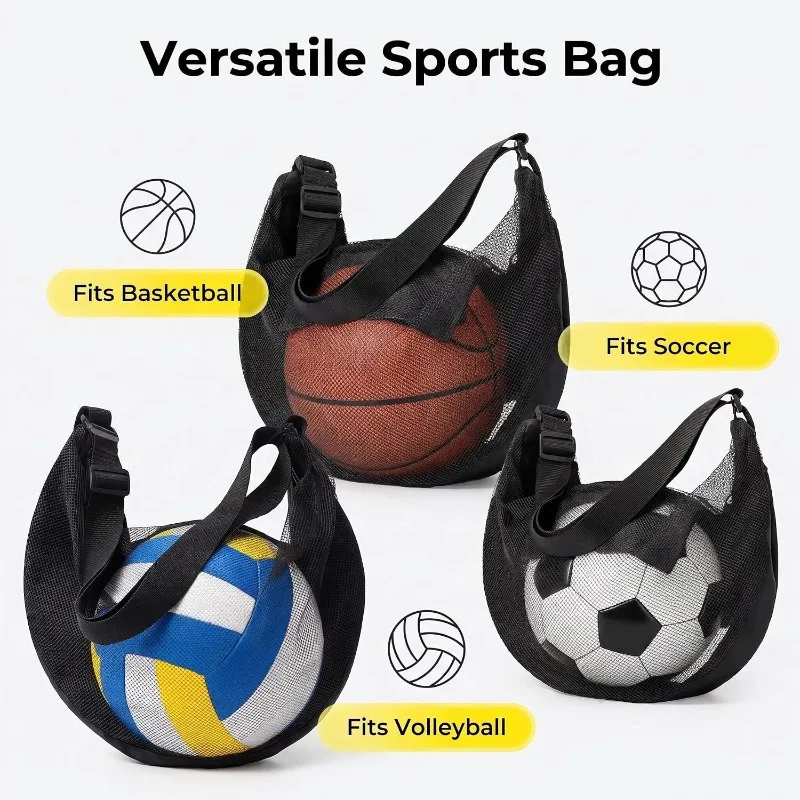 Reißfeste Netz-Balltasche für Einzelbälle, passend für Basketball, Fußball, Volleyball, Umhängetasche mit verstellbarem Riemen und Reißverschlussfach – Detail 6