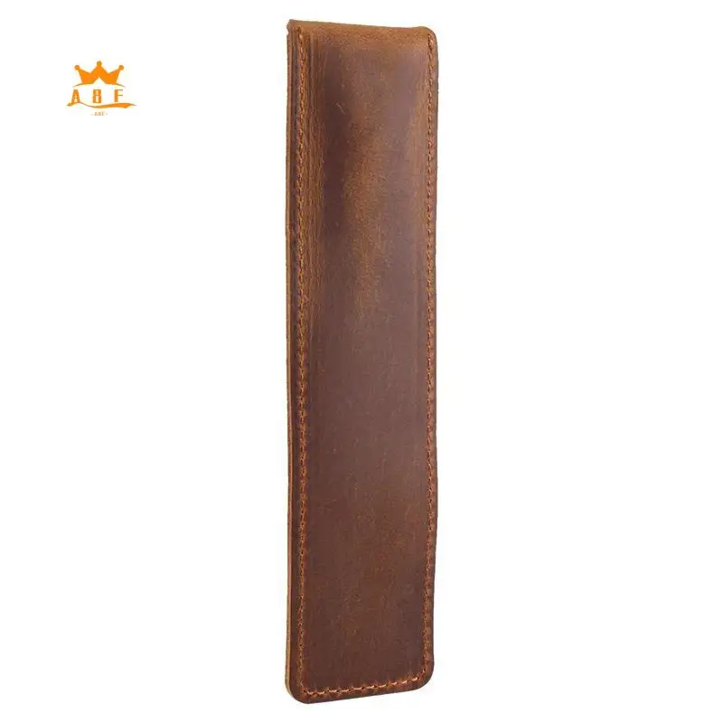 

A08E-Genuine Leather Pen Pouch Holder Single Pencil Bag Pen Case With Snap Button For Rollerball Fountain Ballpoint Pen