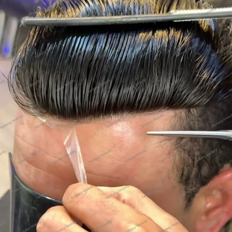 

Man Toupee 0.03mm ultra-thin skin pu men’wig #1b#1b65#610 white gray brown 30mm Wave Men Capillary Prosthesis Hairpiece wig