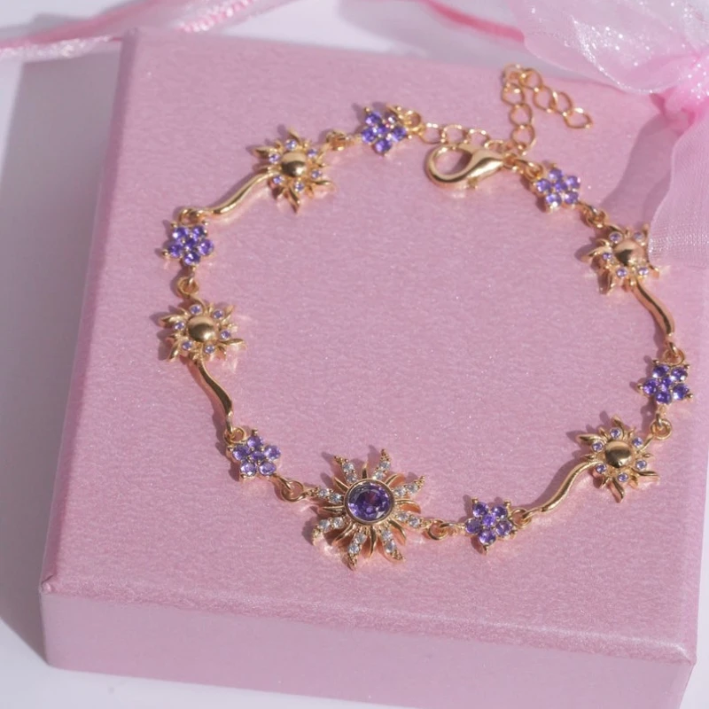 Sonnenblumen-Armband im Sonnenstil mit glänzenden synthetischen Zirkonia-Steinen, geeignet für Damen-Reise- und Urlaubszubehör, Geschenke – Detail 5
