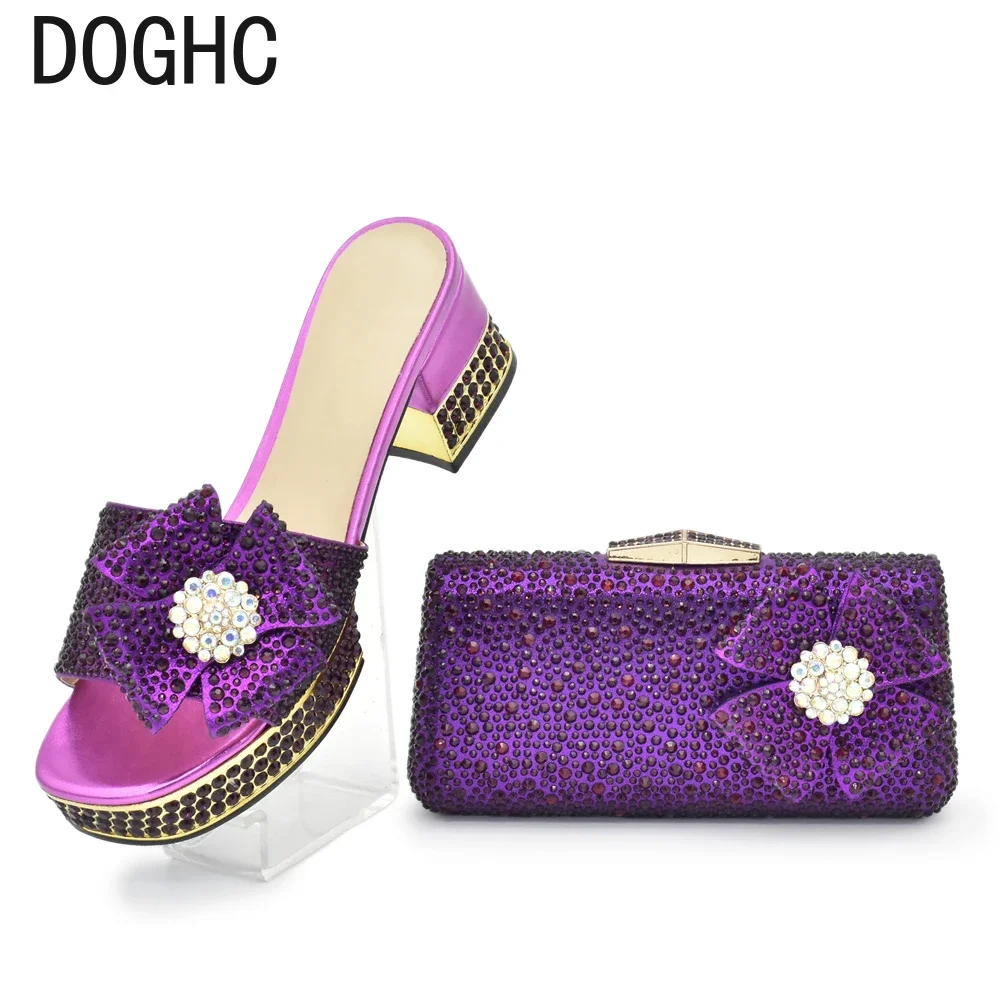 New Arrival Nigerian Shoes and Matching Bags Set Decorated with Rhinestone Sales In Women Matching Shoes and Bag Set Party Pumps