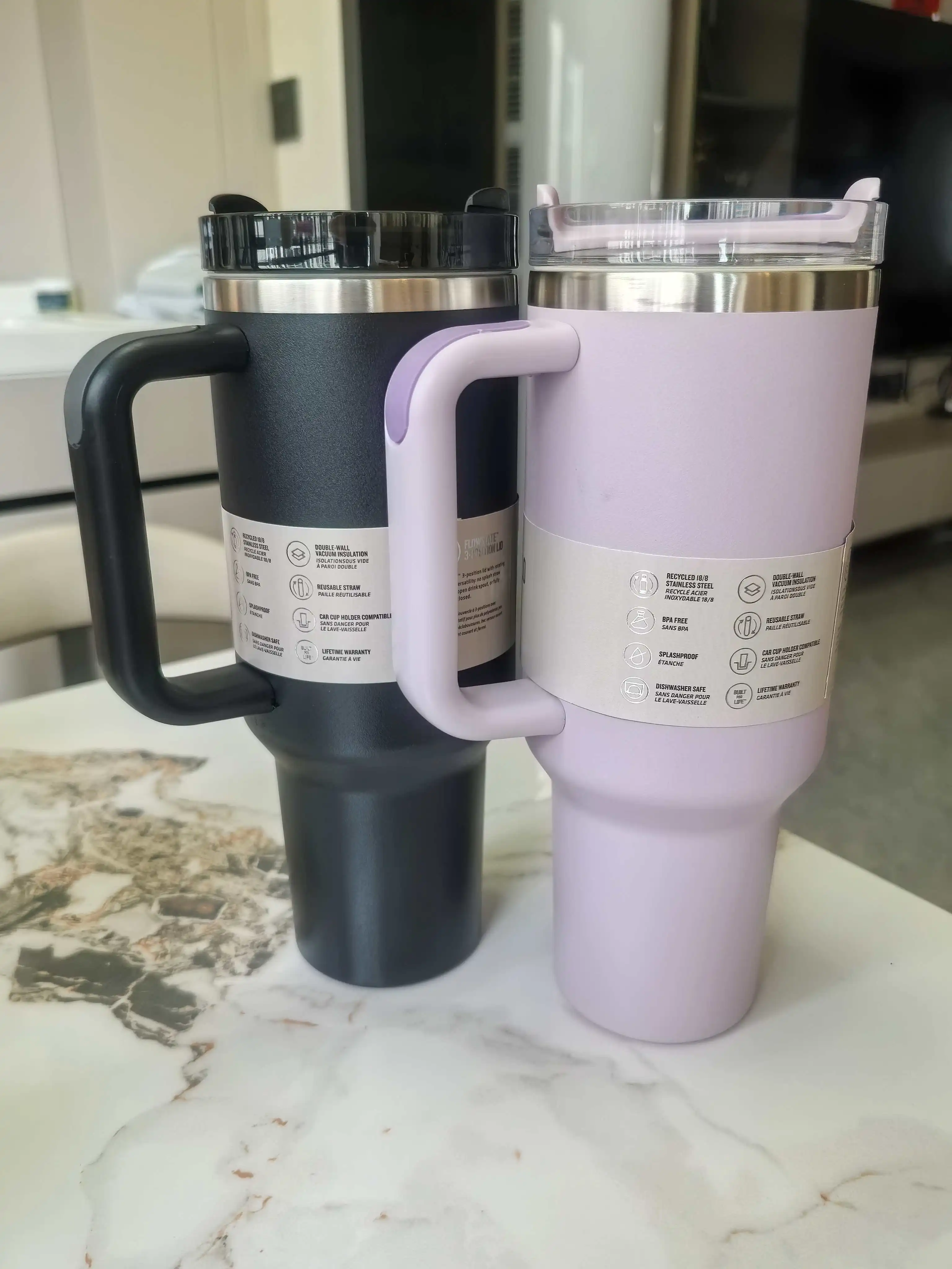 كوب معزول مفرغ 40 أونصة، ترمس مزدوج الجدران، زجاجة مياه للسيارة من الفولاذ المقاوم للصدأ، مناسبة للمشروبات الساخنة والباردة #2