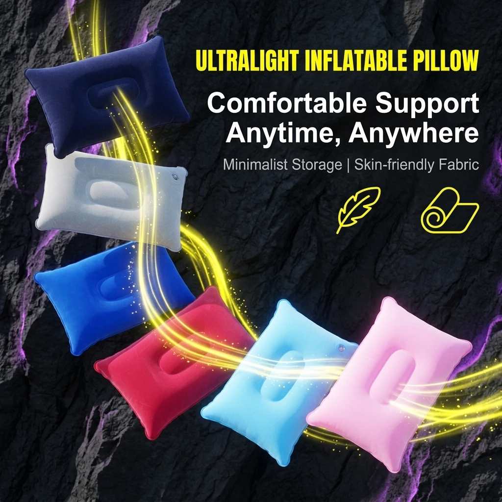 Outdoor Furniture Pillows - หมอนเป่าลมสำหรับเดินทาง พับเก็บได้ พกพาสะดวก สำหรับการตั้งแคมป์ เดินป่า เดินทางโดยเครื่องบิน