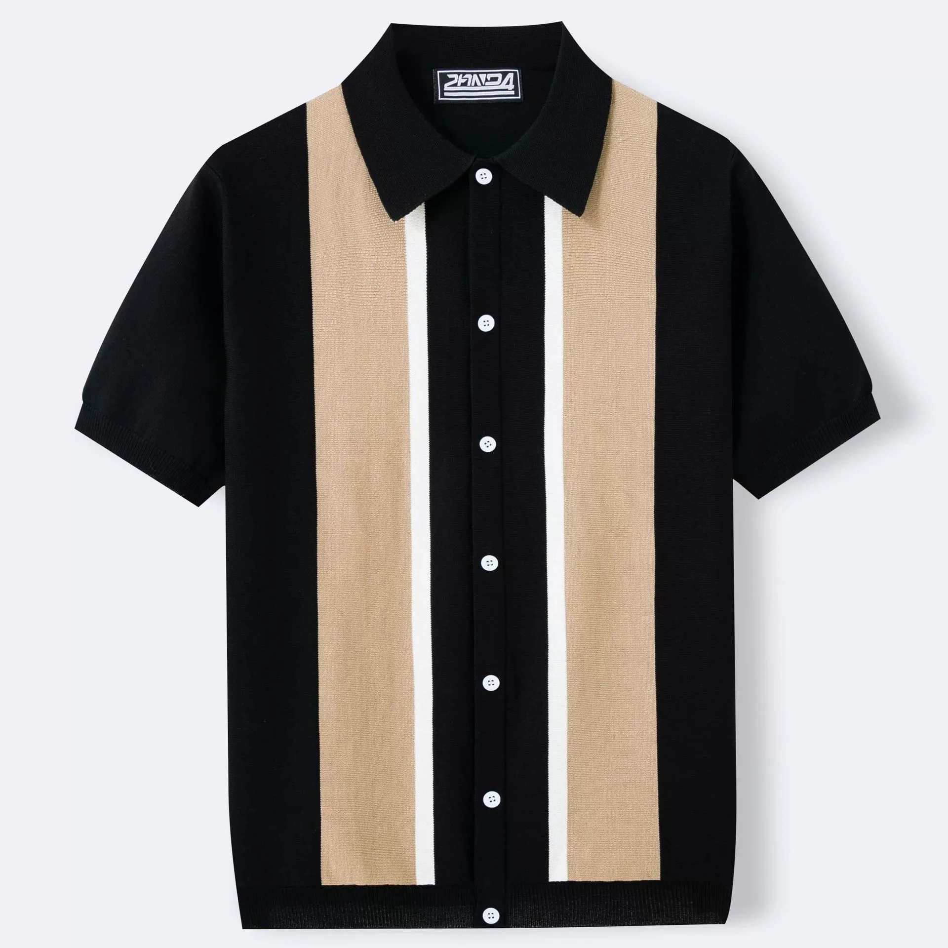 

New men's collar elegant and fashionable contrasting color T-shirt single breasted cardigan knitted short sleeved polo shirt