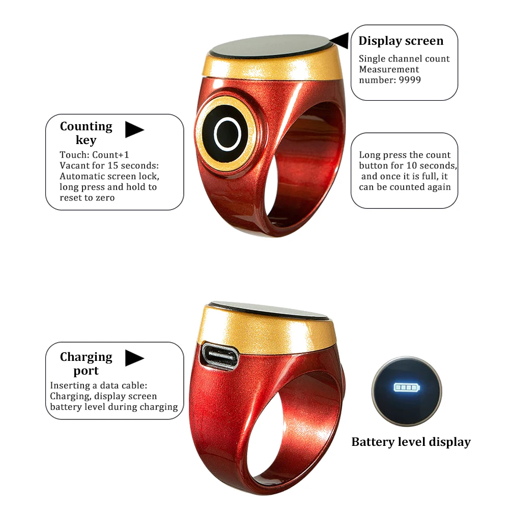 Inteligentny wodoodporny pierścień licznika dla muzułmanów Zikr cyfrowy Tasbeeh 5 przypominający o czasie modlitwy Bluetooth wysokiej klasy