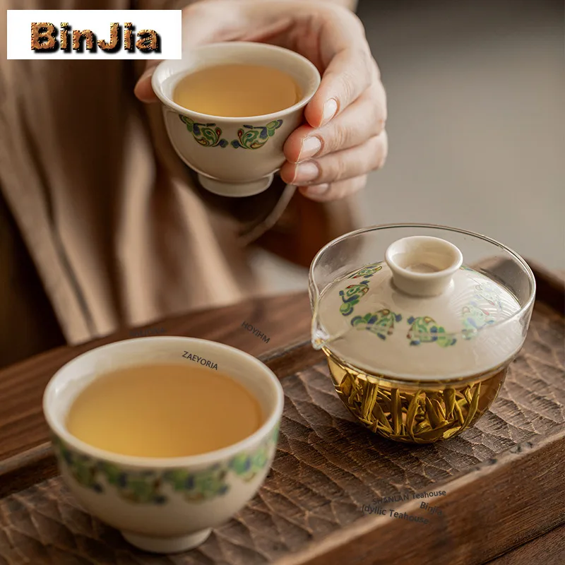 BAEJORIA Plant Ash Sticker Drawing Travel Tea Set Kit Creative 1 Pot 2 Cups Tea Maker Organizer Portable Camping Stock Bags