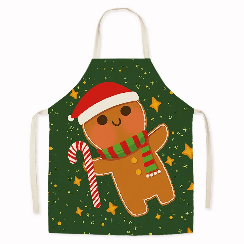 Cartoon Gingerbread Man Print Apron Christmas Decoration Party Apron Adult Kitchen Cooking Cleaning Accessories Kids Bibs