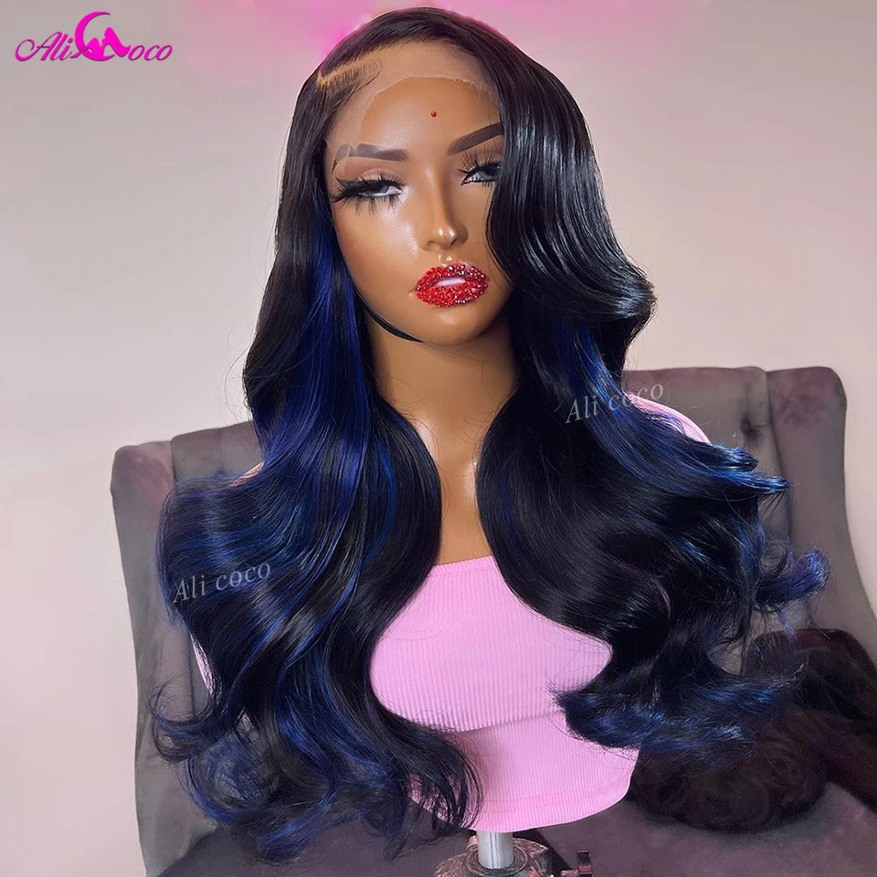 

Highlight Blue Lace Front Wig Human Hair 13X4 13x6 Body Wave Lace Frontal Wigs Remy Hair 5x5 Closure Wigs 200 Density For Women