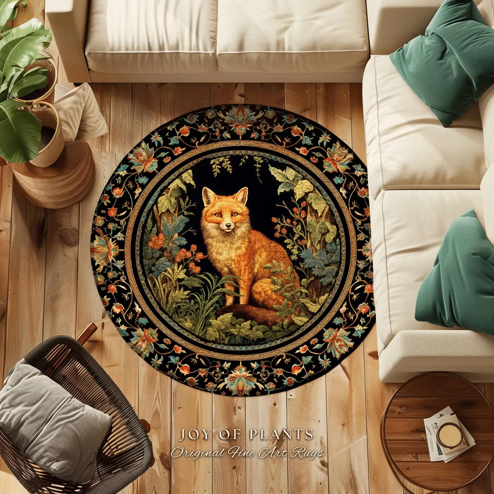 Eclectic Fox Area Rug Whimsical Bedroom Decor Morris Inspired Cottagecore Room Soft Aesthetic Dark Academia Style Rug Mystical
