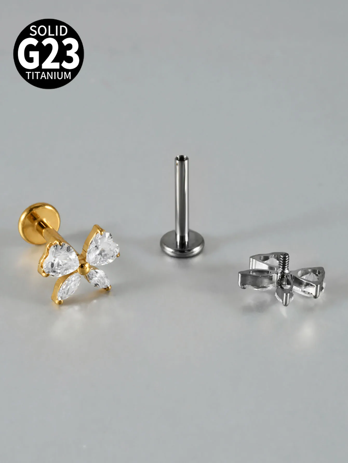 1PC G23 Titanium Flower CZ Labret Ring Internal Thread helix Piercing Opal Heart Daith Earring Body Piercing Jewelry 16G