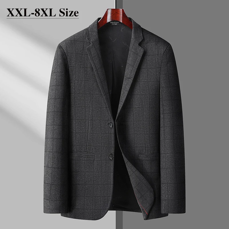 

2023 Autumn Men's Plaid Casual Blazers Classic Gray Brushed Business Suit Jacket Party Dress Brand Coats Plus Size 6xl 7xl 8xl