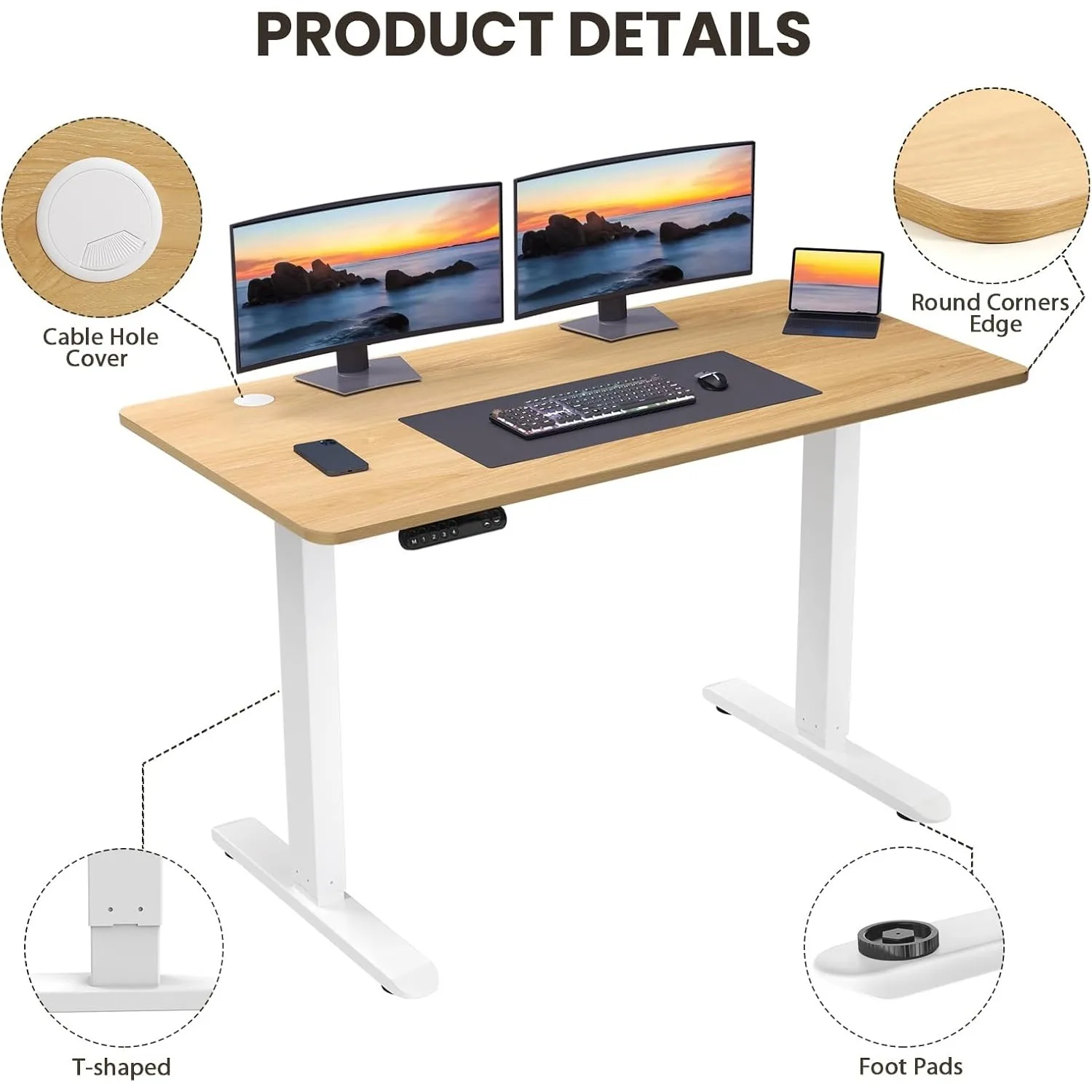 with 48 x 24 inch Whole-Piece Desktop, Adjustable Height Desk with 4 Memory Height Settings, Electric Sit Stand Desk for Home