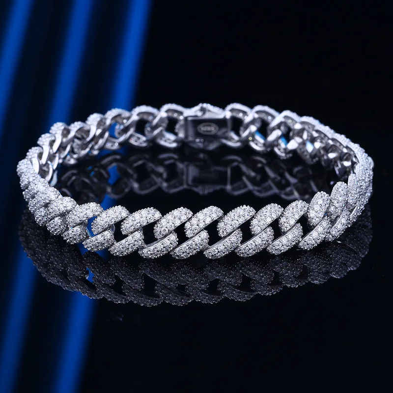 FEOBUR 9mm Full Moissanite Cuban Link Bracelet for Man Women 925 Sterling Silver Passes Diamond Tester Hip Hop Bracelets Jewelry