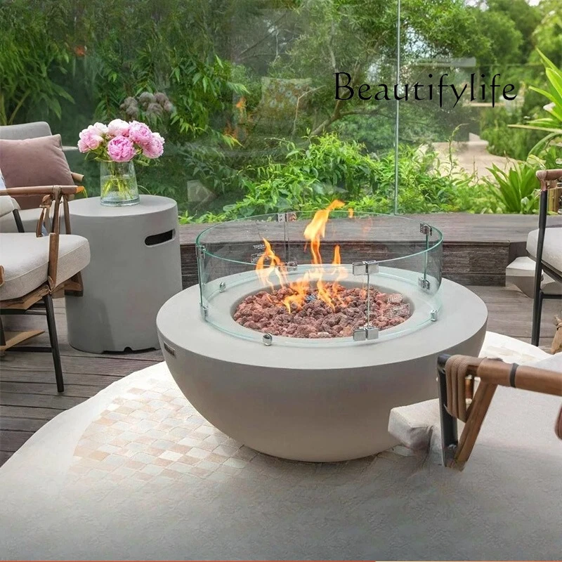 Outdoor fireplace real fire heating villa hotel outdoor atomizing atmosphere landscaping garden bonfire