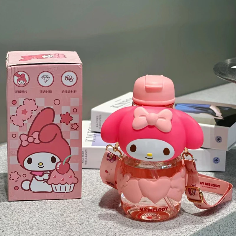 Sanrio Kuromi Melody Anime Figure Peripheral Water Cup Tritan Large Capacity Student Kettle With Straw Cartoon Kid Xmas Gifts