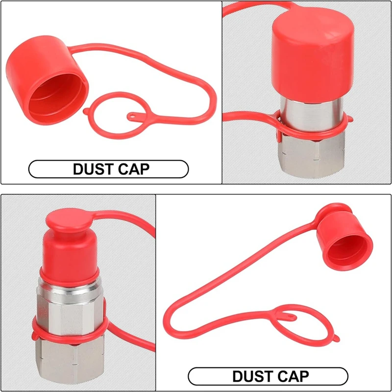 3/4Inch NPT Skid Steer Flat Face Hydraulic Quick Connect Couplers/Couplings Set W/Dust Caps