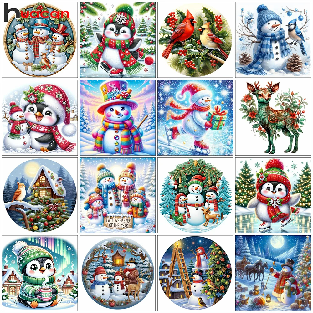 

Huacan DIY Cross Stitch Snowman New Collection Full Embroidery Landscape Winter Printed Pattern Creative Hobby Christmas Gift