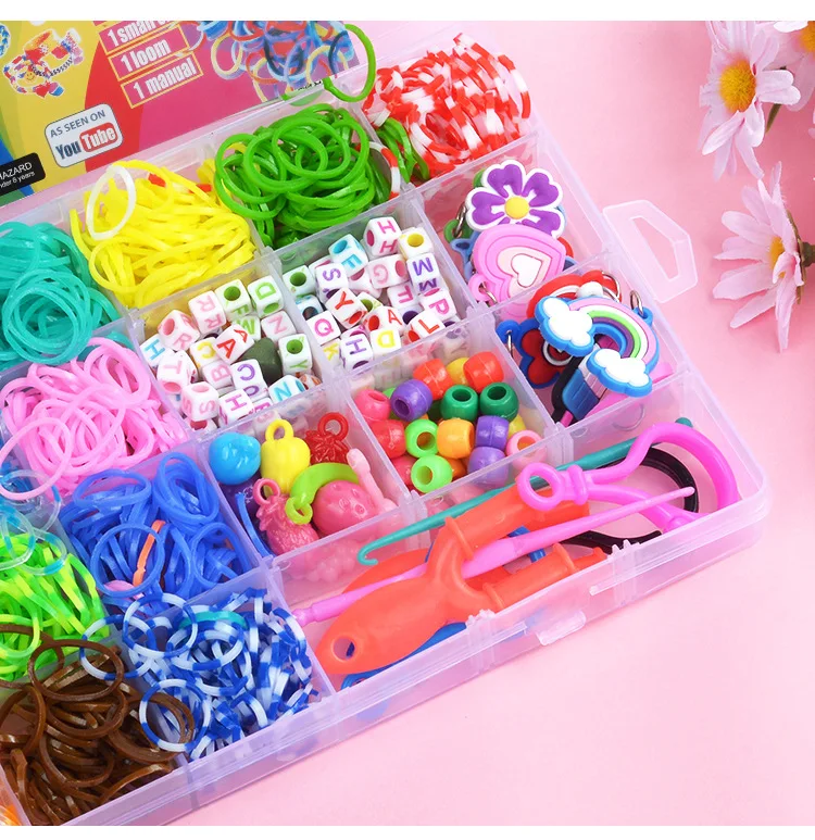 1Box Colorful Loom Bands Set Bracelet Making Kit DIY Creative Braided Necklaces Rubber Band Crafts Jewelry Making Accessories