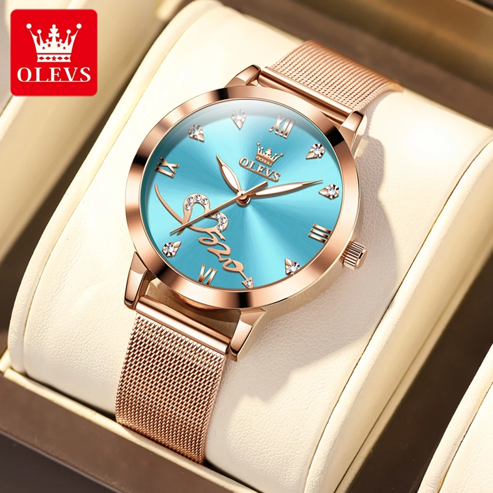 OLEVS 5530 Luxury Love Heart Diamond Ladies Watches Stainless Steel Mesh Strap Waterproof Quartz Wristwatch for Women Gift