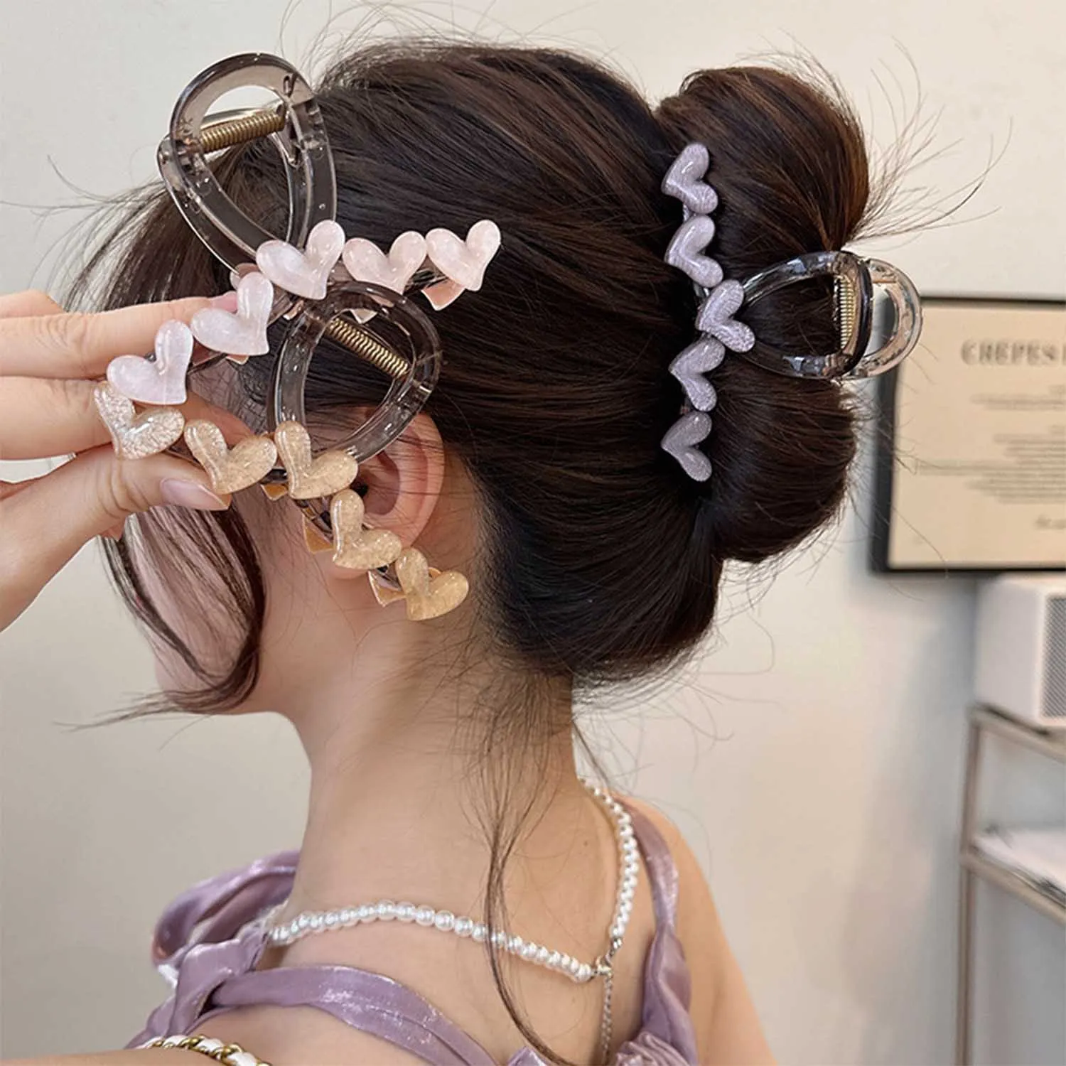 Kleurrijke Liefde Hart Acryl Haarklauw Mode Zoete Haarspeldjes Haarspeld Voor Vrouwen Meisjes Antislip Cross Haar Clip Haaraccessoires?