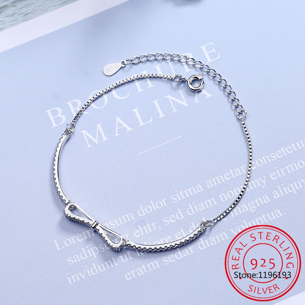 Hot Sale 925 Sterling Silver AAAAA Zircon Bow Bracelet Luxury Adjustable Tennis Bracelet For Mother To Girlfriend Jewelry Gift