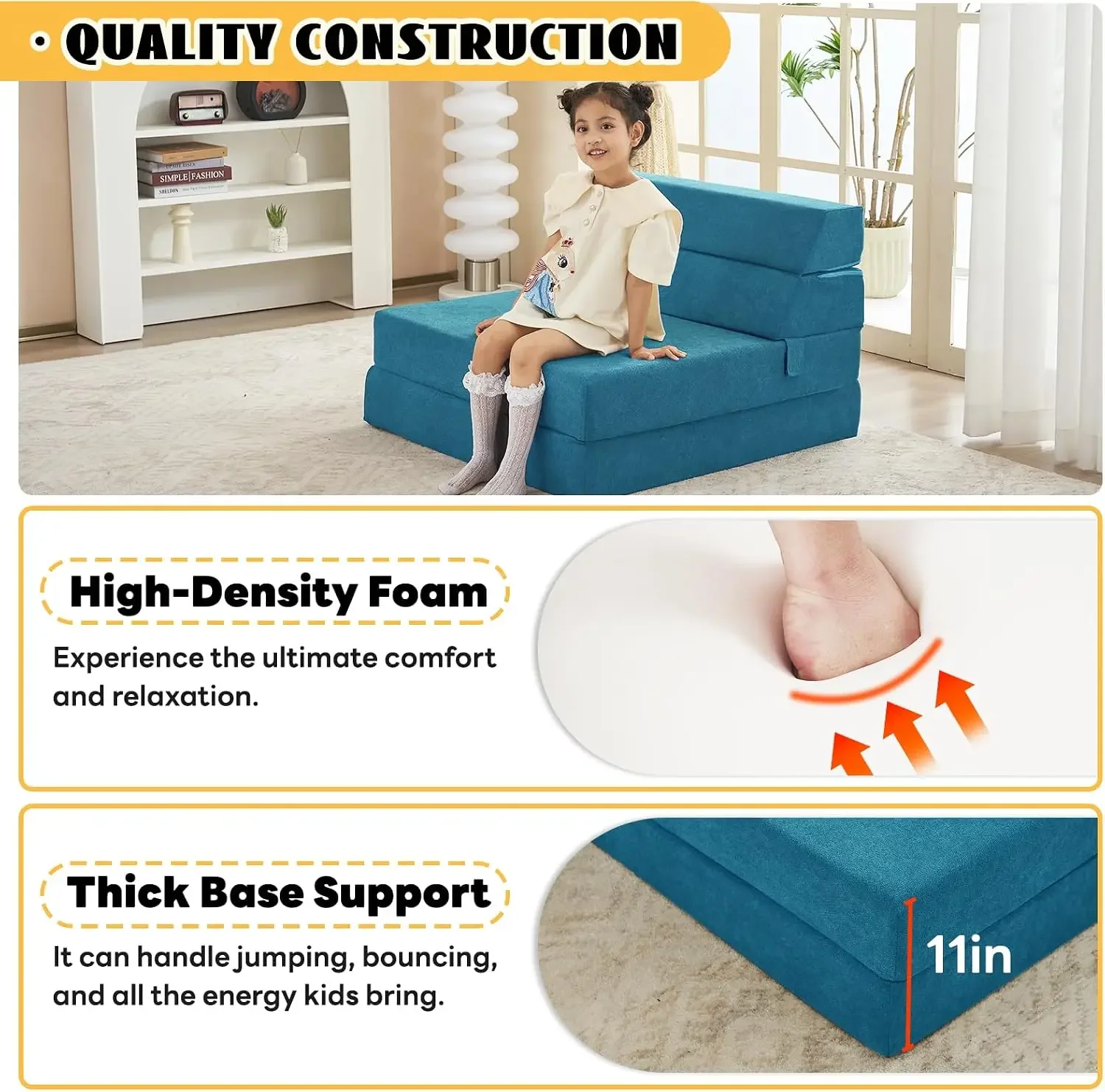 Foldable Sofa Bed, Convertible Sleeper Lounge Chair Floor Mattress Floor Couch with Backrest, Fold Out Futon with Washable Miss view 6