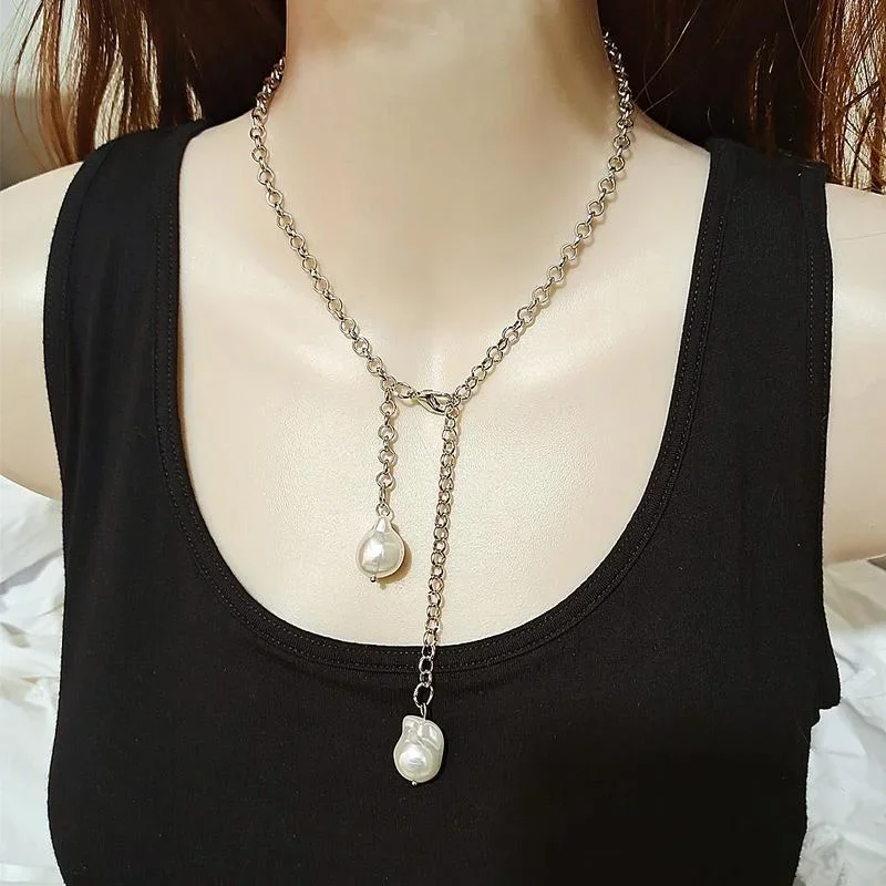 

Women Fashion Simple Personalized Necklace Baroque Pearl Pendent Necklace New Design Jewelry Gift