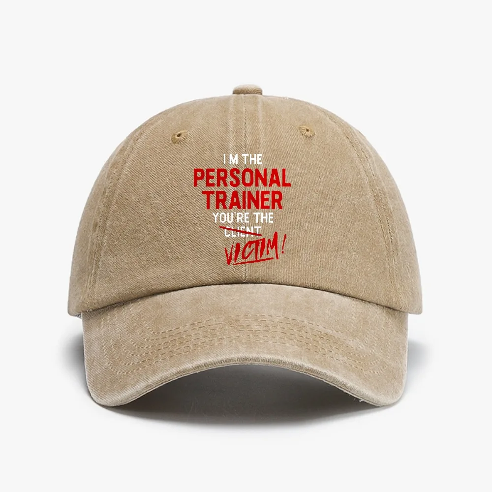 

Trainer Gym Workout Personal Trainer funny Baseball Cap Stylish Vintage Washed Distressed hat Summer adjustable Dad hats