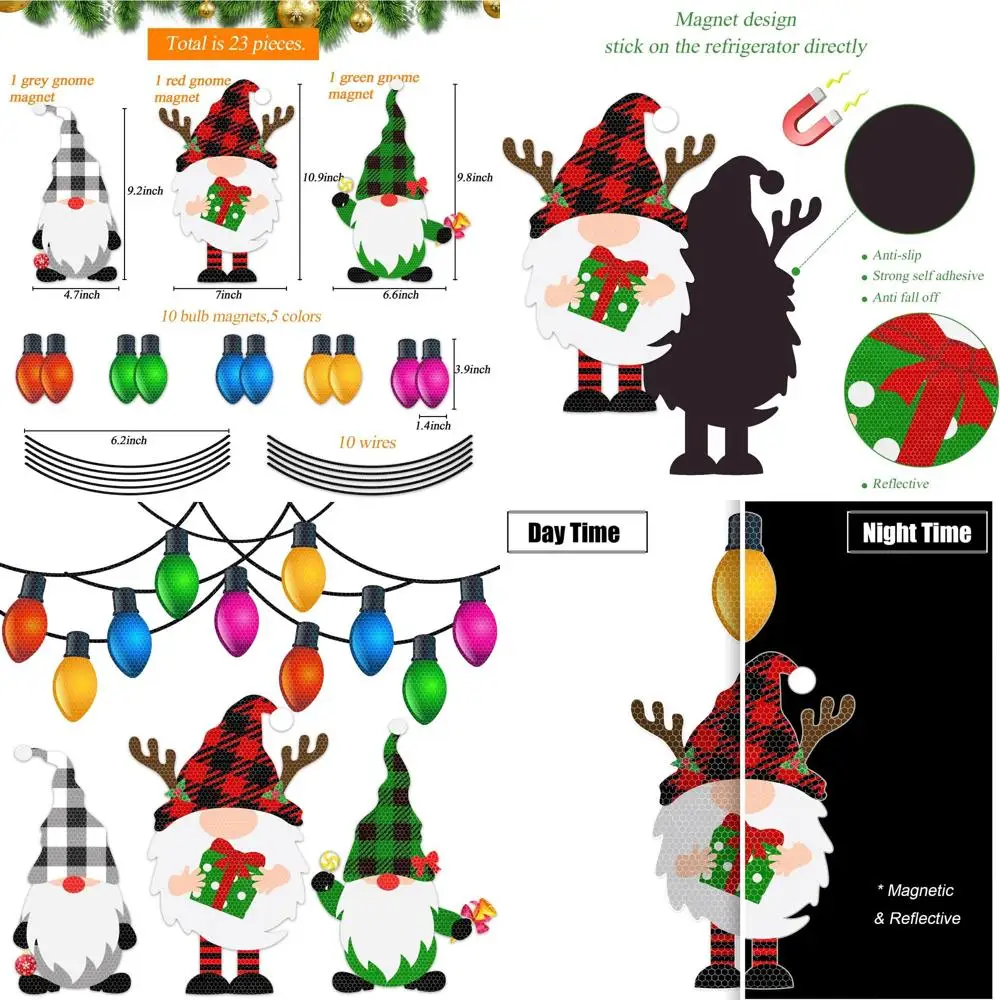 

23 PCS Reflective Christmas Car Magnets - Cute Christmas Gnome Magnets for Xmas Holiday Decorations