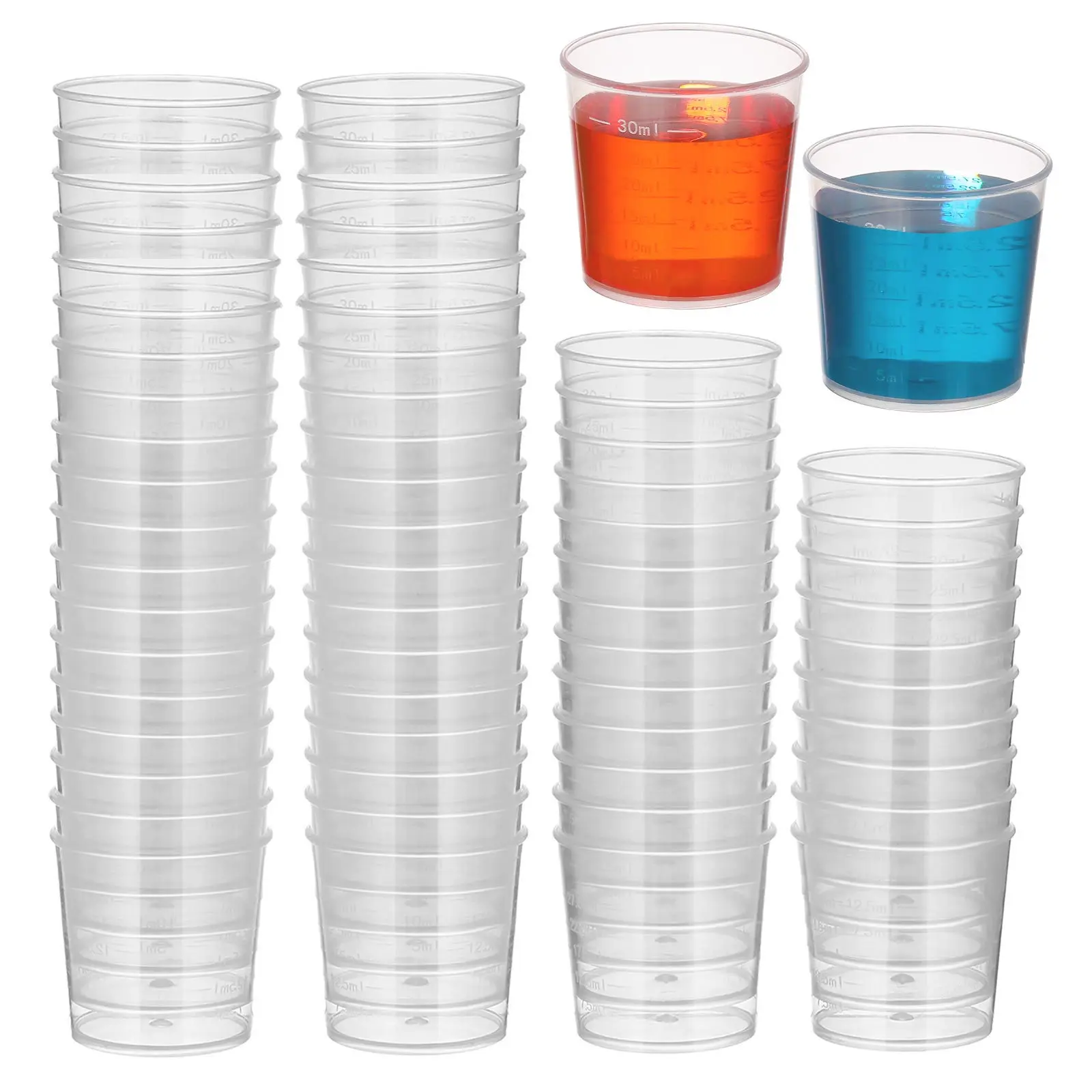 

50Pcs Plastic Measuring Cups 30ml Graduated Scale Transparent Liquid Containers Multipurpose for Paint Epoxy Resin