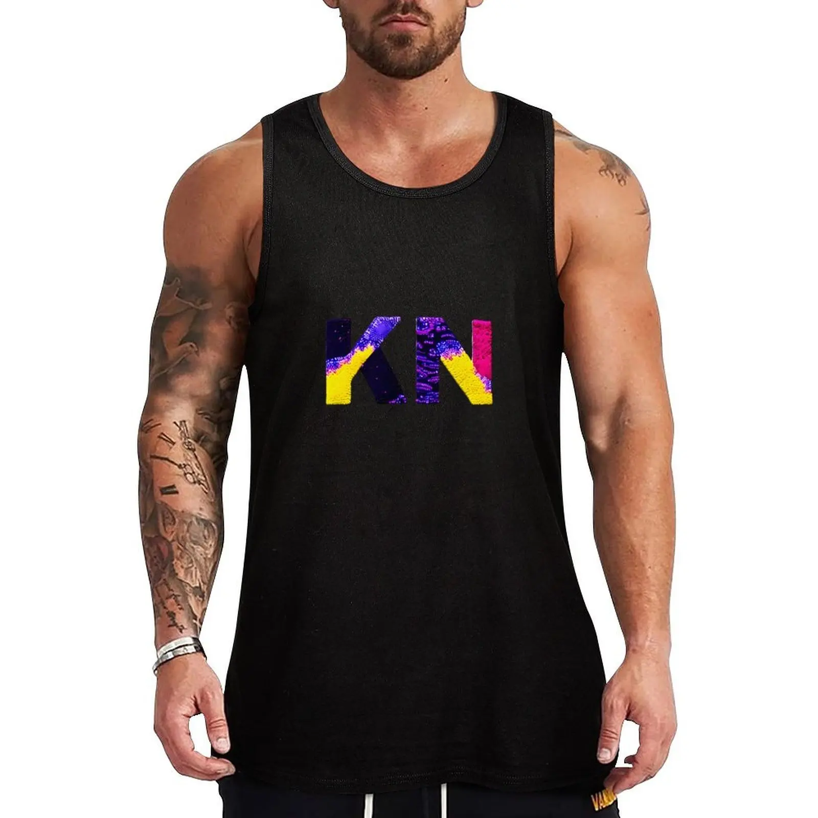 

letter KN, monogram. typography collage. ABC art. gift Tank Top Men's cotton t-shirt sleeveless shirts mens clothing