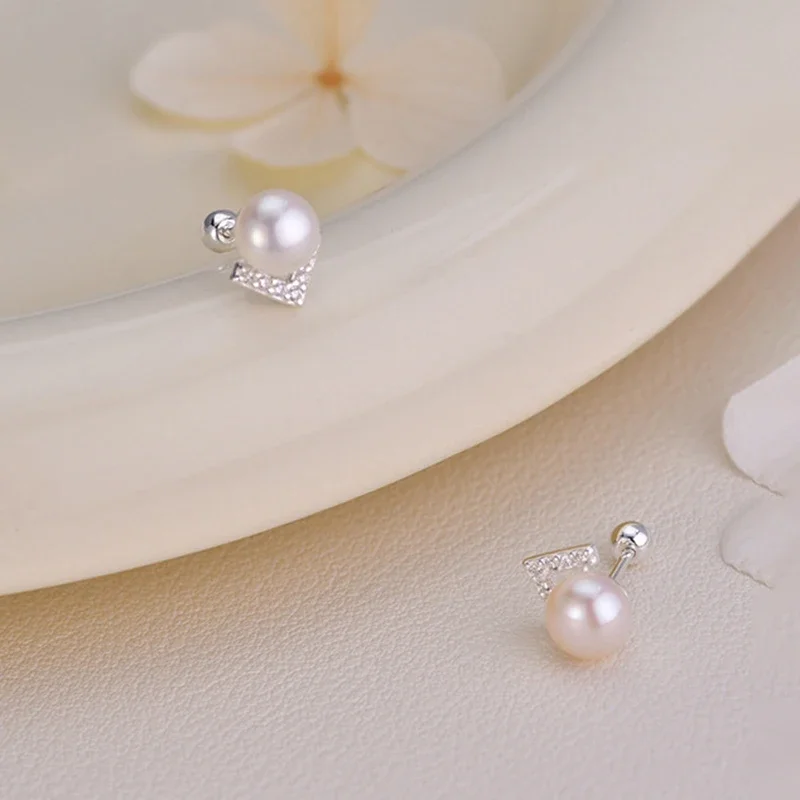 Women's 925 Sterling Silver Elegant Bead Geometric Zircon Stud Earrings