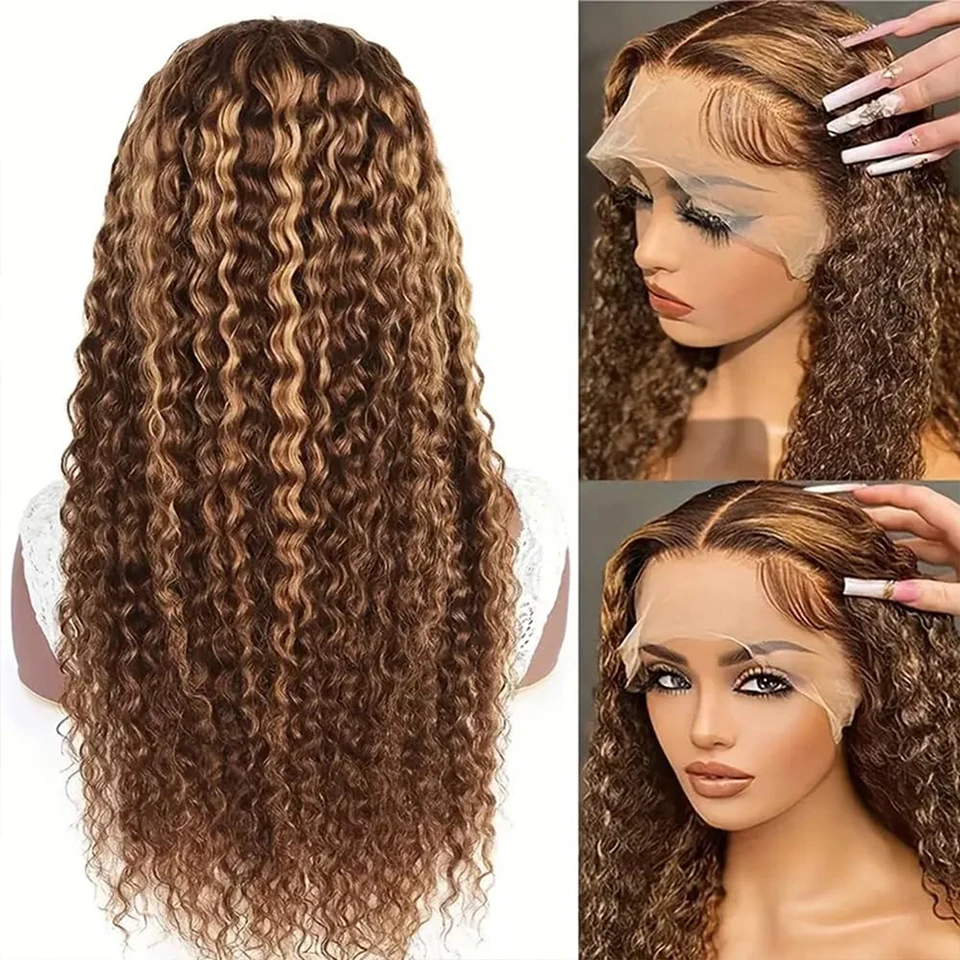 Highlight Lace Front Wigs Human Hair P4/27 Highlight Ombre 13x4 Deep Wave Frontal Wig for Women 200% Density 100% Human Hair