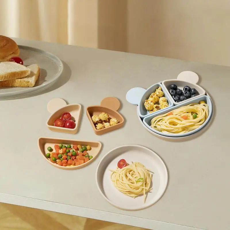 

Toddler Plates With Suction Suction Cup Compartment Tray Food-grade Silicone Suction Plates For Babies Multifunctional Divided