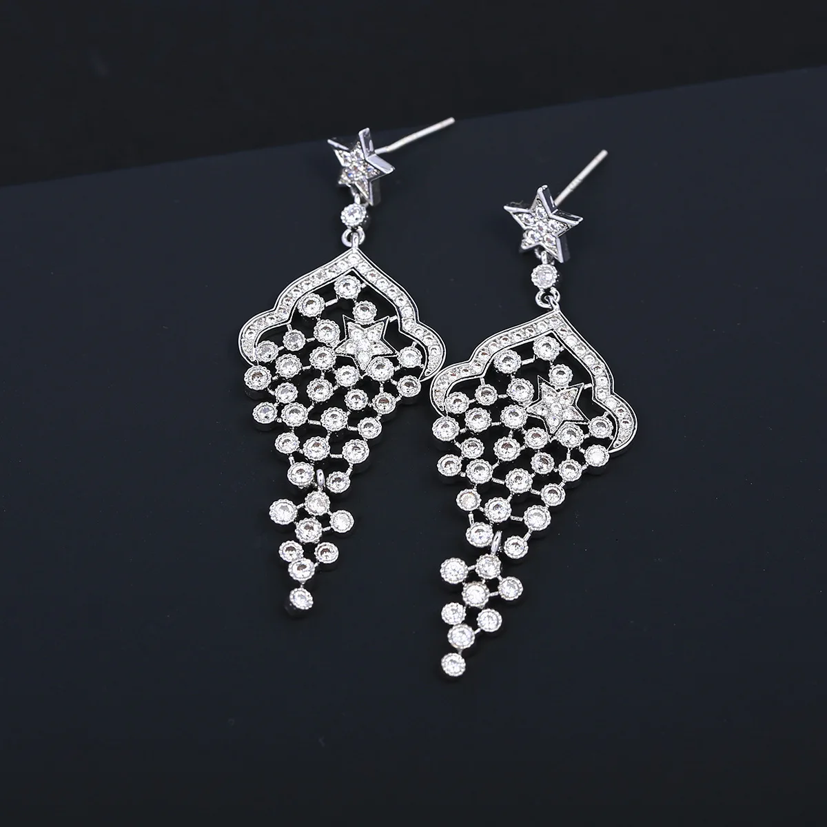 

Bilincolor Luxury Zircon Water Drop Long Tassel Earrings for Wedding or Party