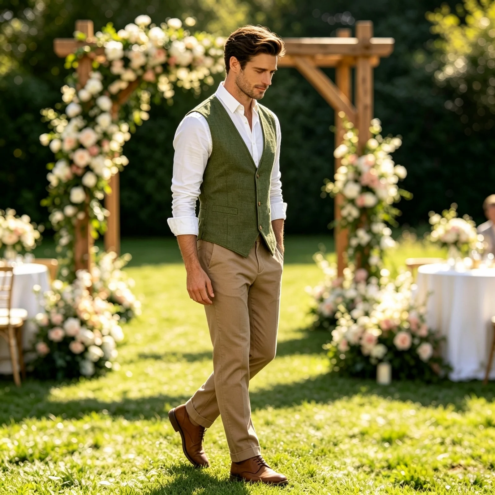 In Stock 2026 Men's Vest Line Cotton V‑Neck Waistcoat Slim Fit Lapel Suit Outdoor Wedding Party Tuxedo Vest Buttons Single