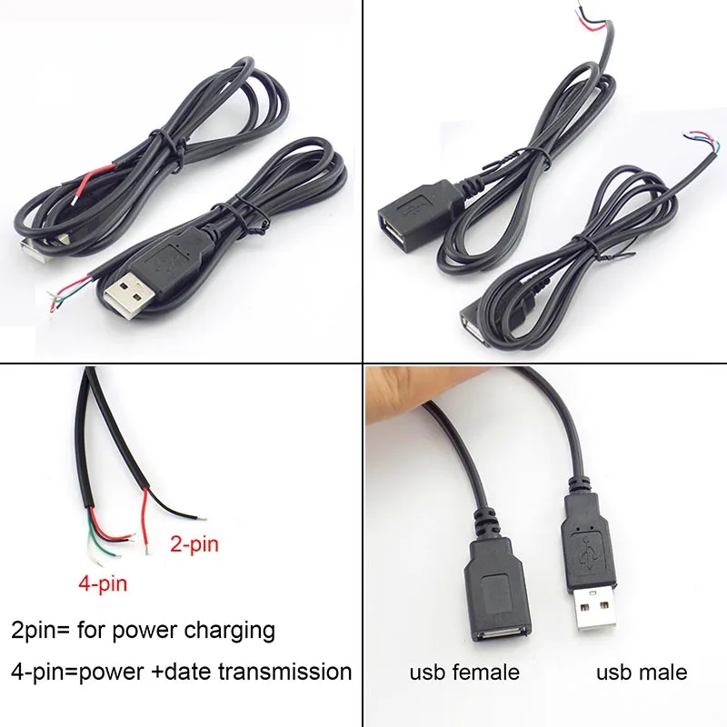 

5pcs/Lot Micro USB 2.0 A Female Male Jack Power Supply Extension Cable 4 Pin 2 Pin 4 Wires DIY Data Line Charging Cord S24