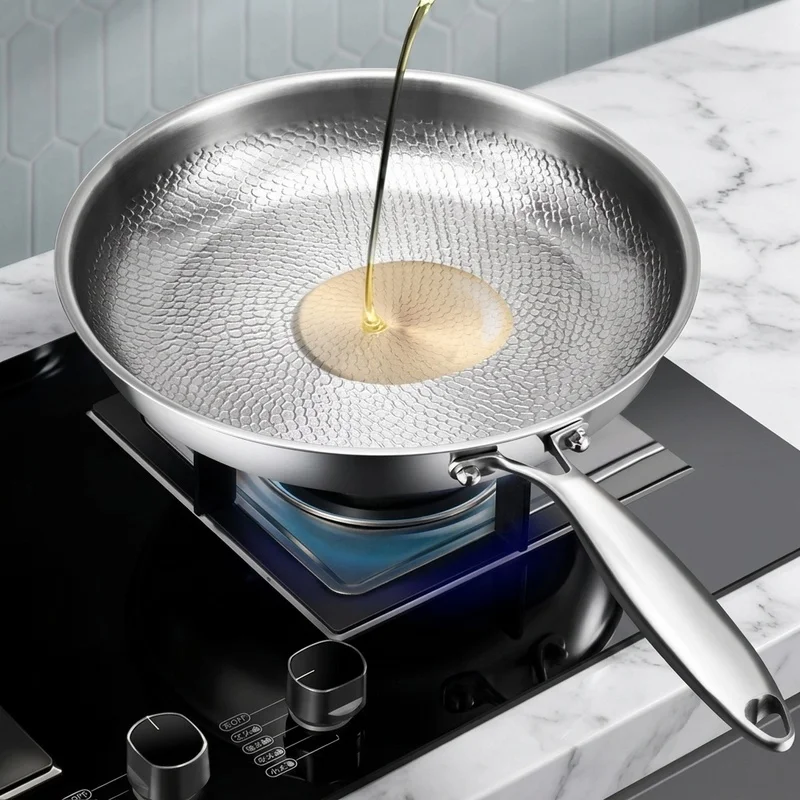 26/28/30cm Pure Titanium Frying Pan, Uncoated Non-Stick Fish Scale Hammer Pattern, Titanium Alloy Skillet Cookware for Kitchen