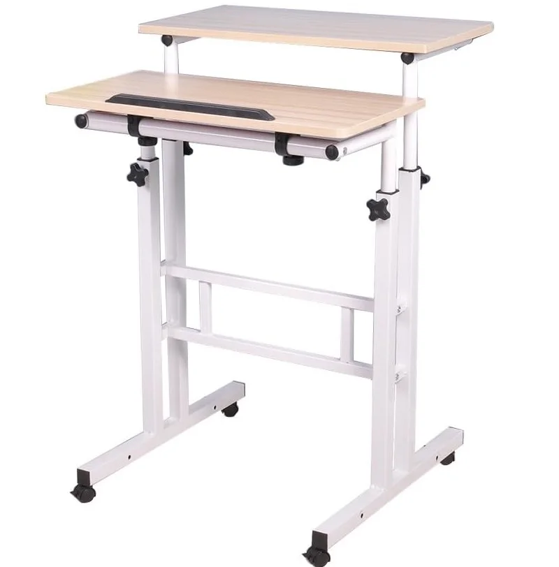 Scrivania regolabile in altezza, scrivania mobile per computer, con ripiano inclinabile, portatile e facile da spostare, ideale per casa o ufficio.